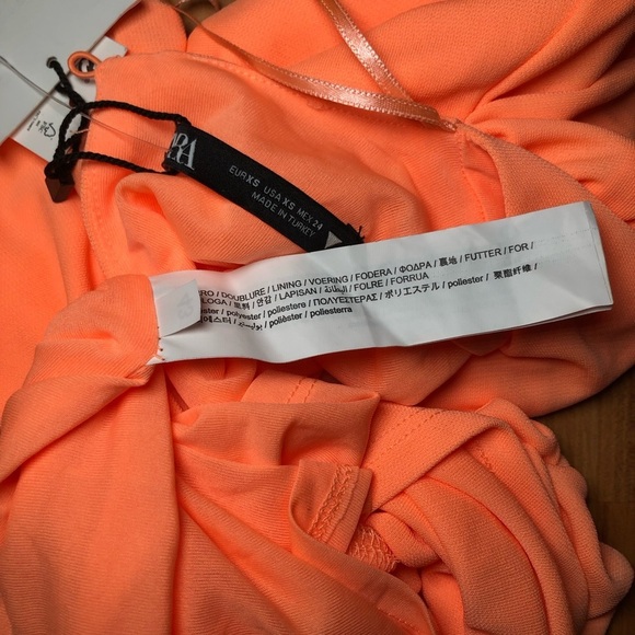 Zara Mini Draped Long Sleeve Dress Neon Orange Size XS - Picture 8 of 9